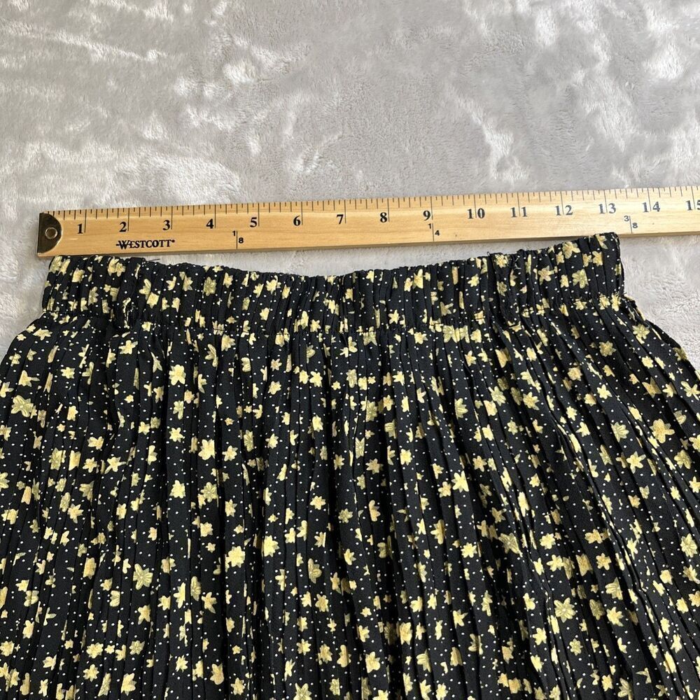 Alice Blue Accordion Pleat Midi Skirt Size S Black Butter Yellow Floral Belt - Picture 10 of 13